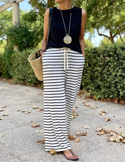 Fashionably Late Striped Wide Leg Pants