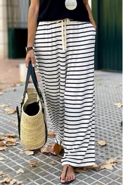 Fashionably Late Striped Wide Leg Pants