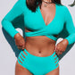 Tell Me More Teal Wrap Long Sleeve Two Piece Swimsuit