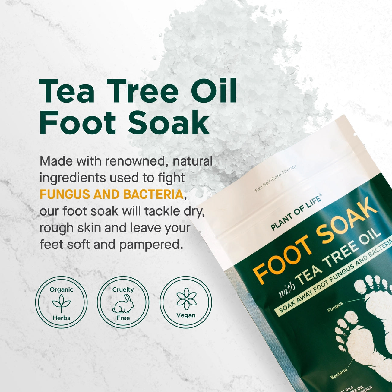 Plant of Life Tea Tree Oil Foot Soak with Epsom Salt | Fungus & Odor 16 oz